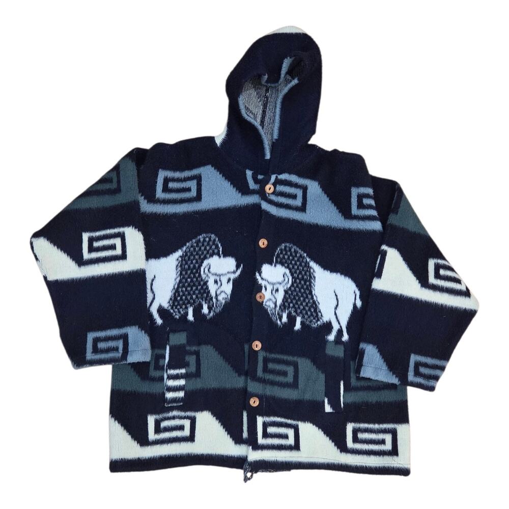 Vtg 90s Streetwear Wool Knit Buffalo Southwestern Jacket, Men's L